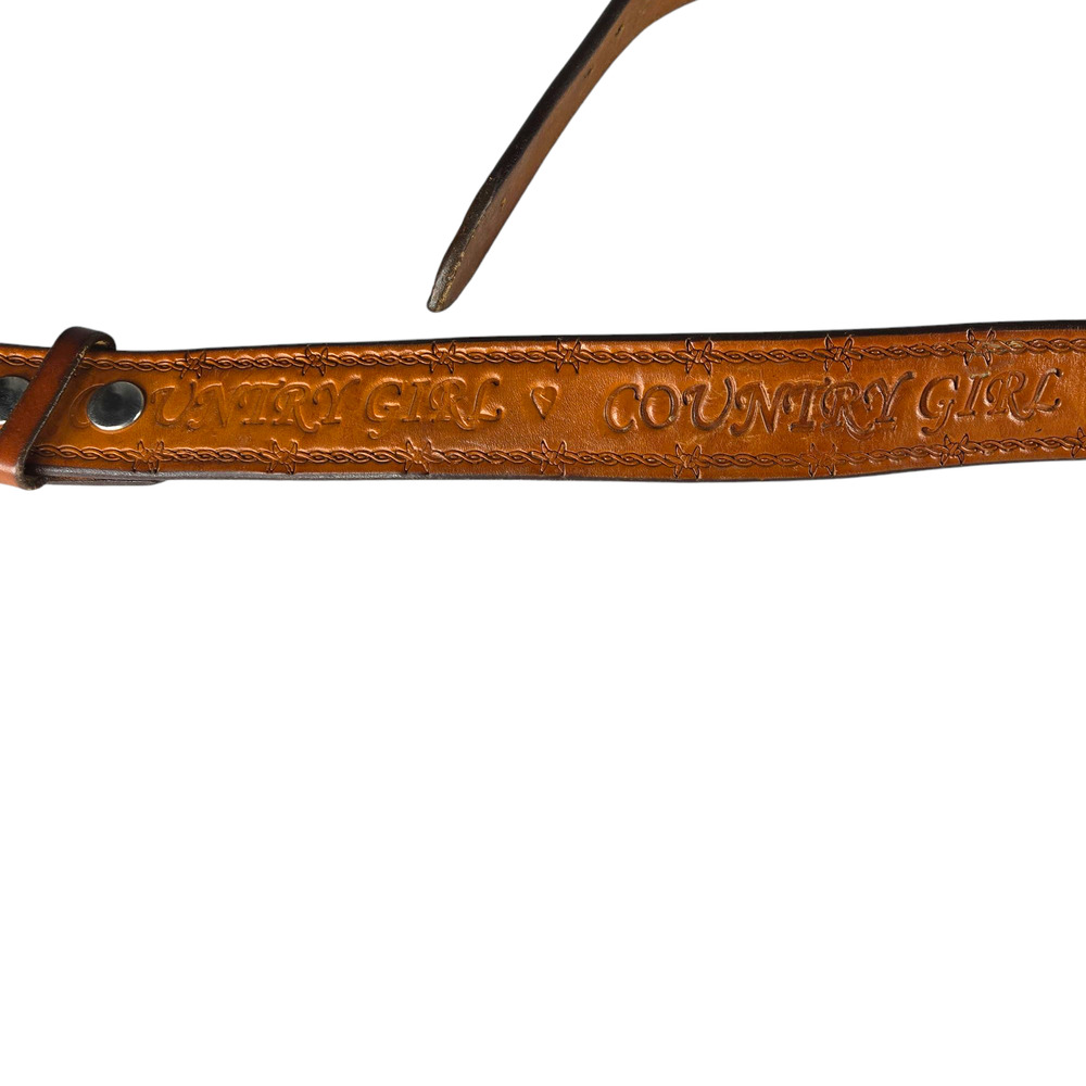 Jeremiah Watt Horse Shoe Buckle Belt Womens Large Leather Tooled Country Girl - Picture 4 of 9